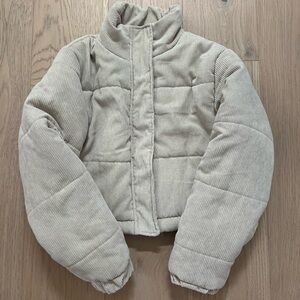 Corduroy Beige Puffer Jacket